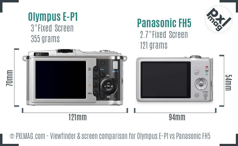 Olympus E-P1 vs Panasonic FH5 Screen and Viewfinder comparison