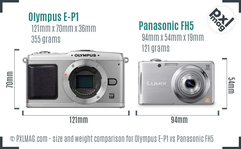 Olympus E-P1 vs Panasonic FH5 size comparison
