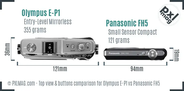 Olympus E-P1 vs Panasonic FH5 top view buttons comparison