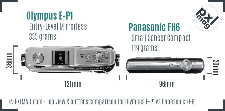 Olympus E-P1 vs Panasonic FH6 top view buttons comparison