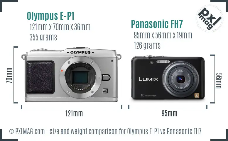 Olympus E-P1 vs Panasonic FH7 size comparison