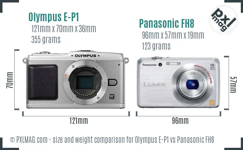 Olympus E-P1 vs Panasonic FH8 size comparison