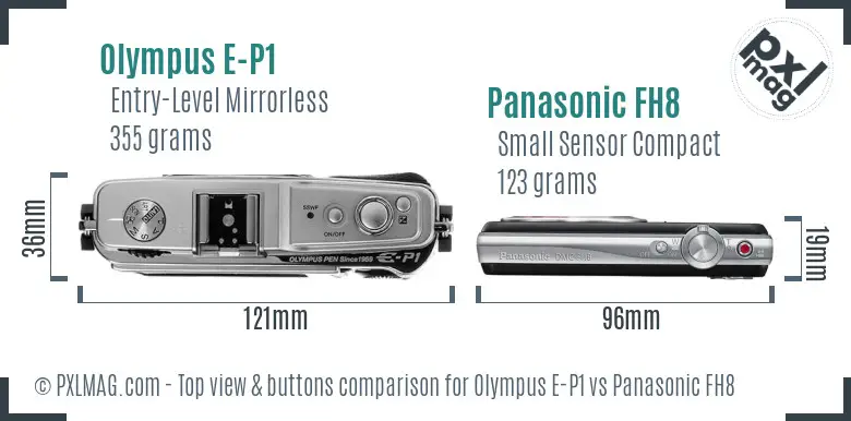 Olympus E-P1 vs Panasonic FH8 top view buttons comparison
