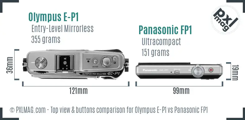 Olympus E-P1 vs Panasonic FP1 top view buttons comparison