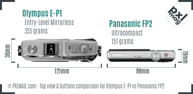 Olympus E-P1 vs Panasonic FP2 top view buttons comparison