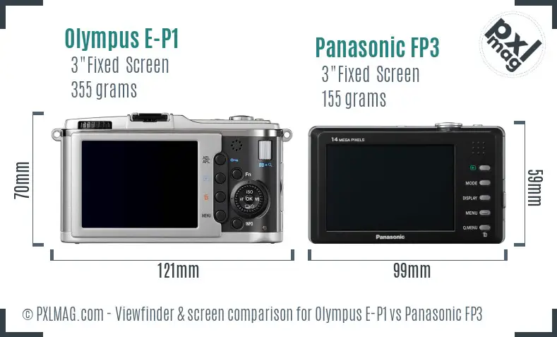 Olympus E-P1 vs Panasonic FP3 Screen and Viewfinder comparison