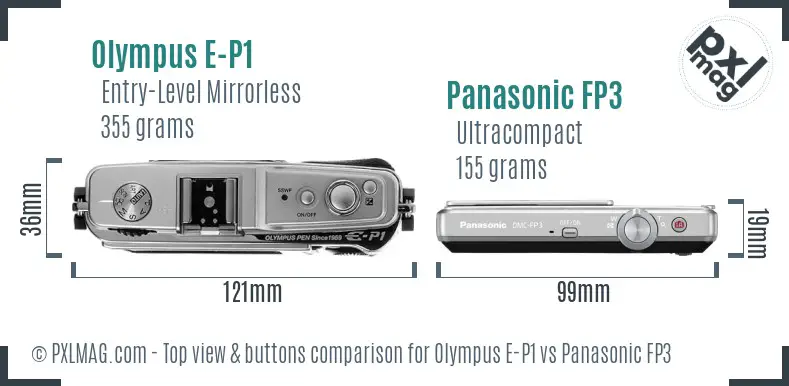 Olympus E-P1 vs Panasonic FP3 top view buttons comparison