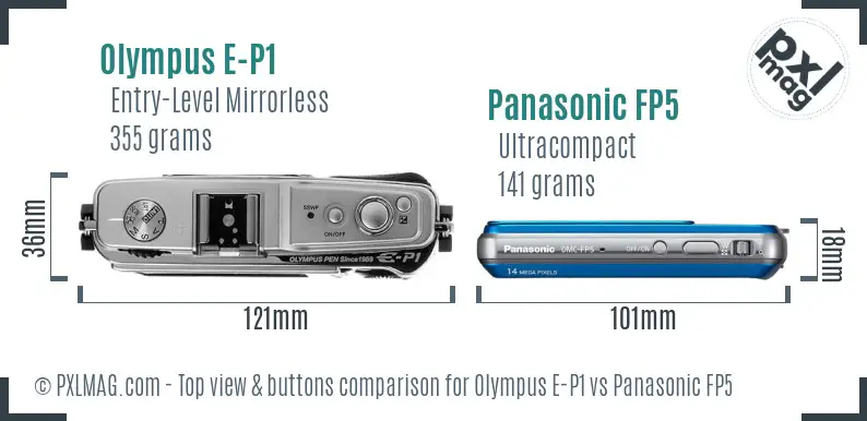 Olympus E-P1 vs Panasonic FP5 top view buttons comparison