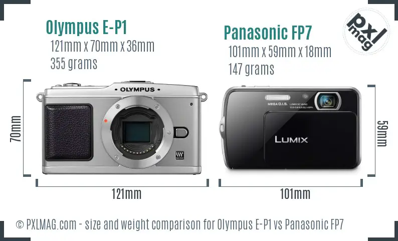 Olympus E-P1 vs Panasonic FP7 size comparison