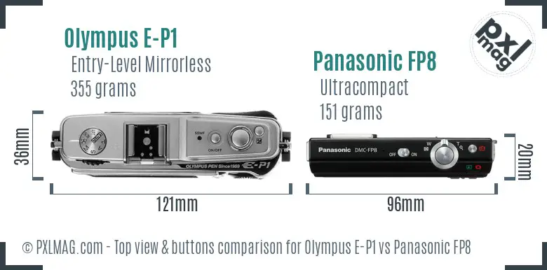 Olympus E-P1 vs Panasonic FP8 top view buttons comparison