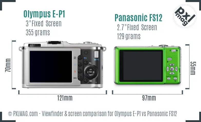 Olympus E-P1 vs Panasonic FS12 Screen and Viewfinder comparison