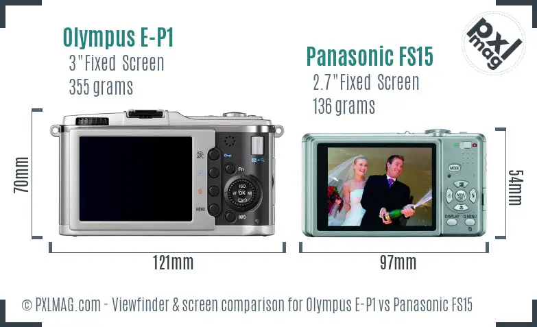 Olympus E-P1 vs Panasonic FS15 Screen and Viewfinder comparison