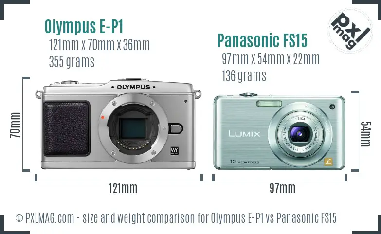 Olympus E-P1 vs Panasonic FS15 size comparison