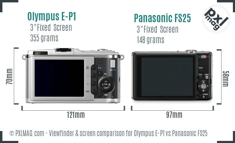 Olympus E-P1 vs Panasonic FS25 Screen and Viewfinder comparison