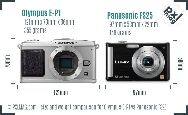 Olympus E-P1 vs Panasonic FS25 size comparison