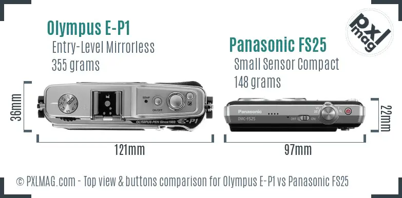 Olympus E-P1 vs Panasonic FS25 top view buttons comparison