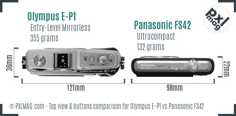 Olympus E-P1 vs Panasonic FS42 top view buttons comparison