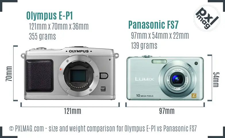 Olympus E-P1 vs Panasonic FS7 size comparison