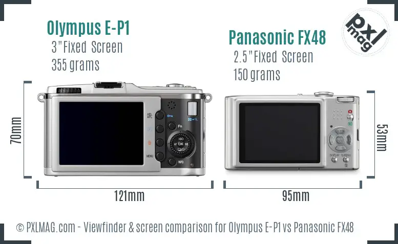 Olympus E-P1 vs Panasonic FX48 Screen and Viewfinder comparison