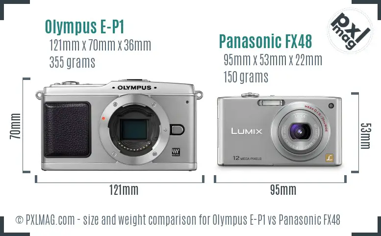 Olympus E-P1 vs Panasonic FX48 size comparison