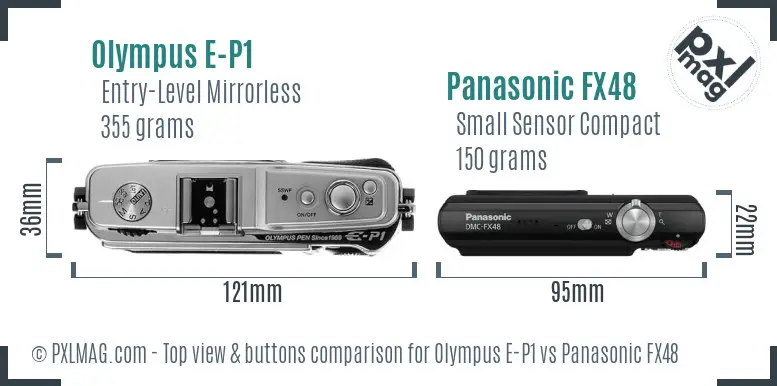 Olympus E-P1 vs Panasonic FX48 top view buttons comparison