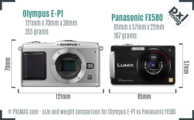 Olympus E-P1 vs Panasonic FX580 size comparison
