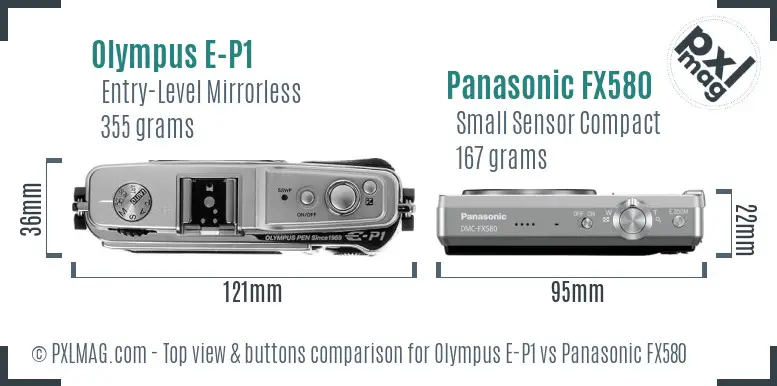 Olympus E-P1 vs Panasonic FX580 top view buttons comparison
