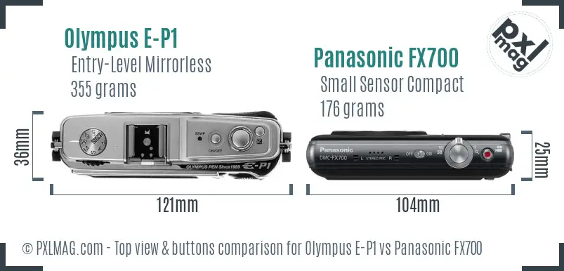 Olympus E-P1 vs Panasonic FX700 top view buttons comparison