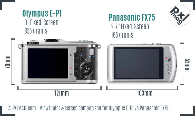Olympus E-P1 vs Panasonic FX75 Screen and Viewfinder comparison