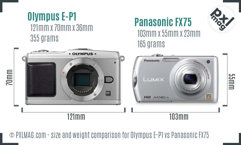 Olympus E-P1 vs Panasonic FX75 size comparison