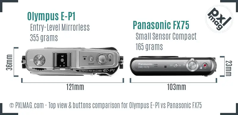 Olympus E-P1 vs Panasonic FX75 top view buttons comparison