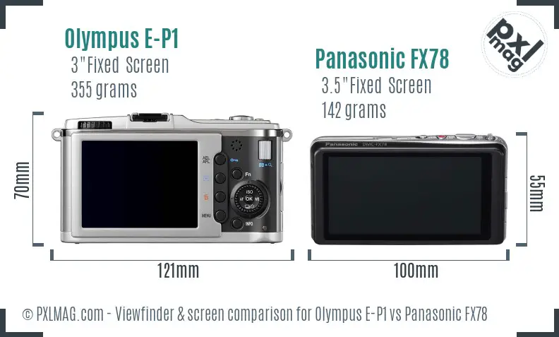 Olympus E-P1 vs Panasonic FX78 Screen and Viewfinder comparison