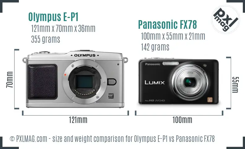 Olympus E-P1 vs Panasonic FX78 size comparison