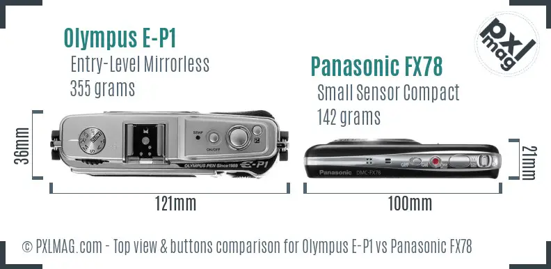 Olympus E-P1 vs Panasonic FX78 top view buttons comparison