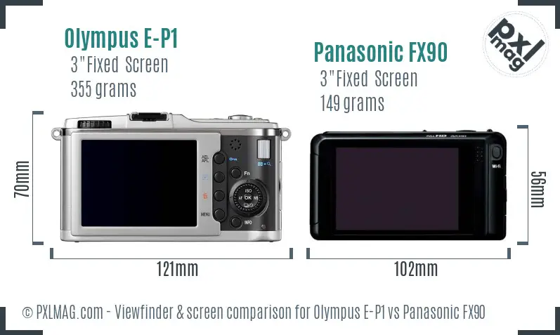 Olympus E-P1 vs Panasonic FX90 Screen and Viewfinder comparison