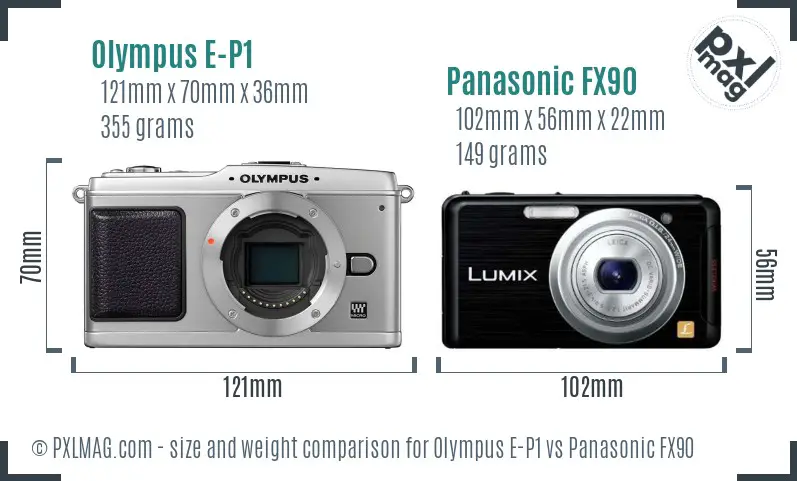 Olympus E-P1 vs Panasonic FX90 size comparison