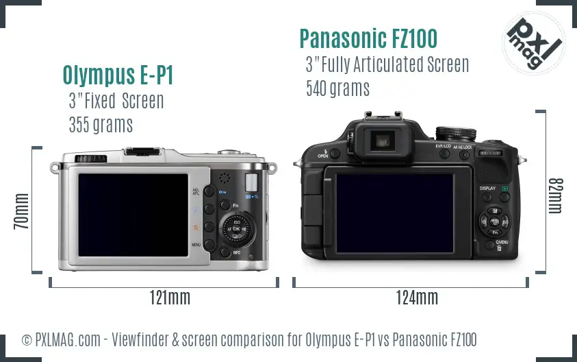Olympus E-P1 vs Panasonic FZ100 Screen and Viewfinder comparison