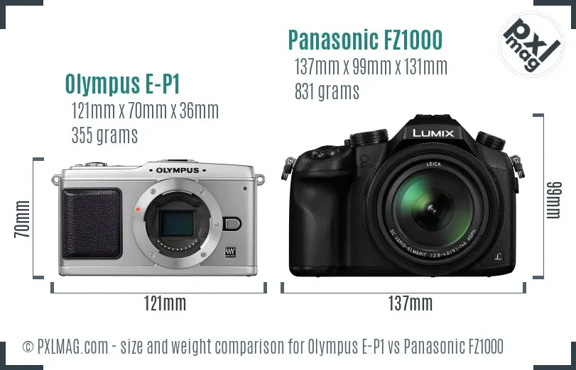 Olympus E-P1 vs Panasonic FZ1000 size comparison