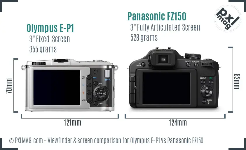 Olympus E-P1 vs Panasonic FZ150 Screen and Viewfinder comparison