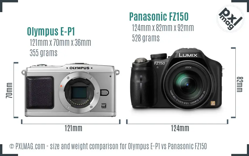Olympus E-P1 vs Panasonic FZ150 size comparison