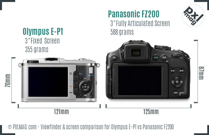 Olympus E-P1 vs Panasonic FZ200 Screen and Viewfinder comparison
