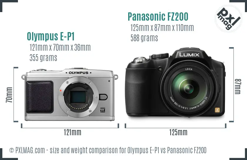 Olympus E-P1 vs Panasonic FZ200 size comparison