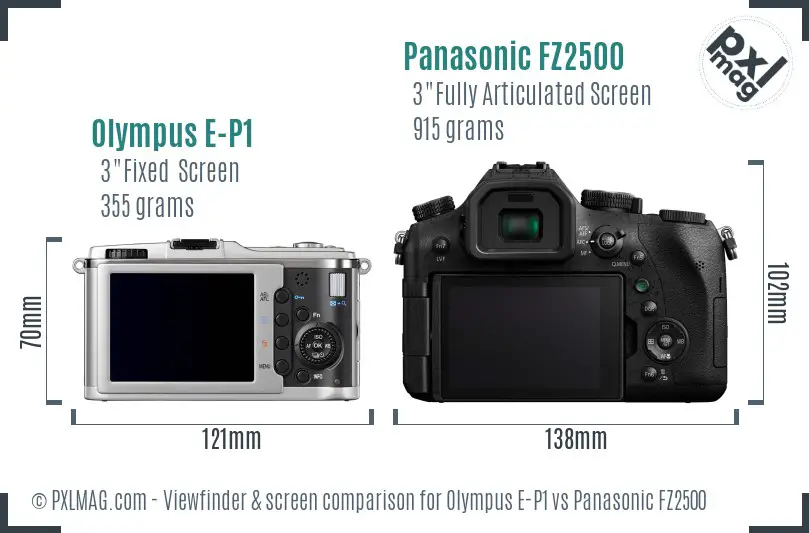 Olympus E-P1 vs Panasonic FZ2500 Screen and Viewfinder comparison