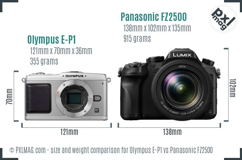 Olympus E-P1 vs Panasonic FZ2500 size comparison