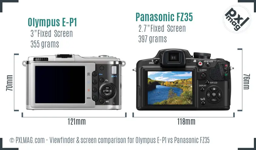 Olympus E-P1 vs Panasonic FZ35 Screen and Viewfinder comparison