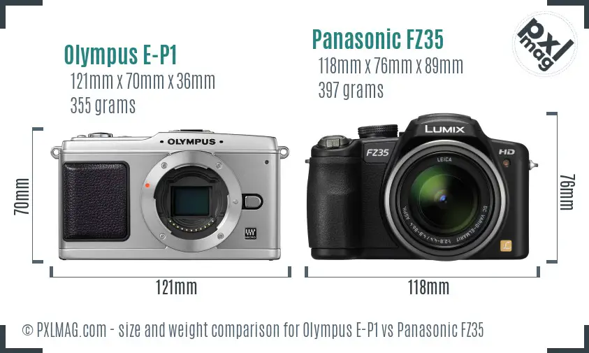 Olympus E-P1 vs Panasonic FZ35 size comparison