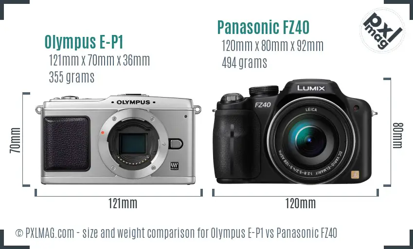 Olympus E-P1 vs Panasonic FZ40 size comparison