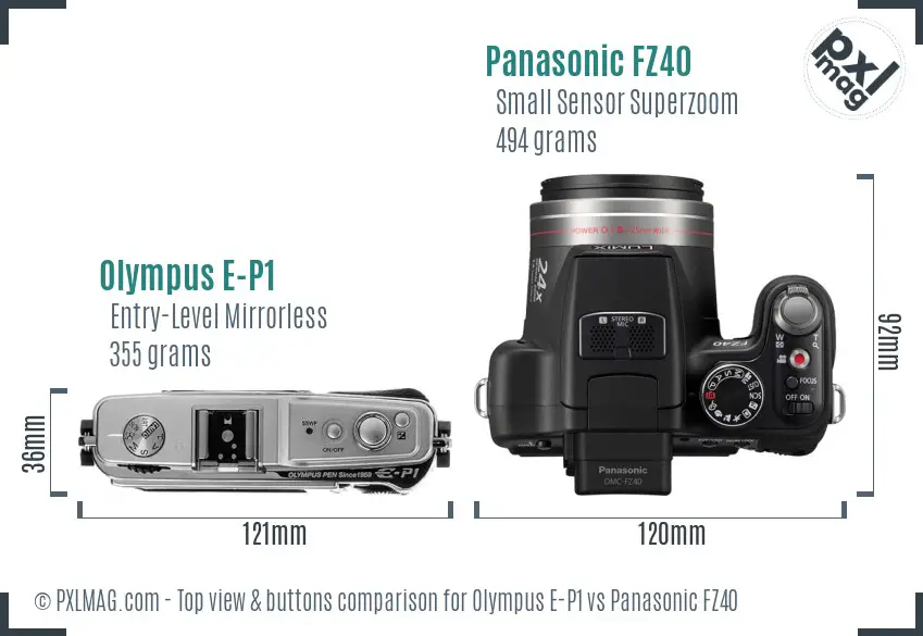 Olympus E-P1 vs Panasonic FZ40 top view buttons comparison
