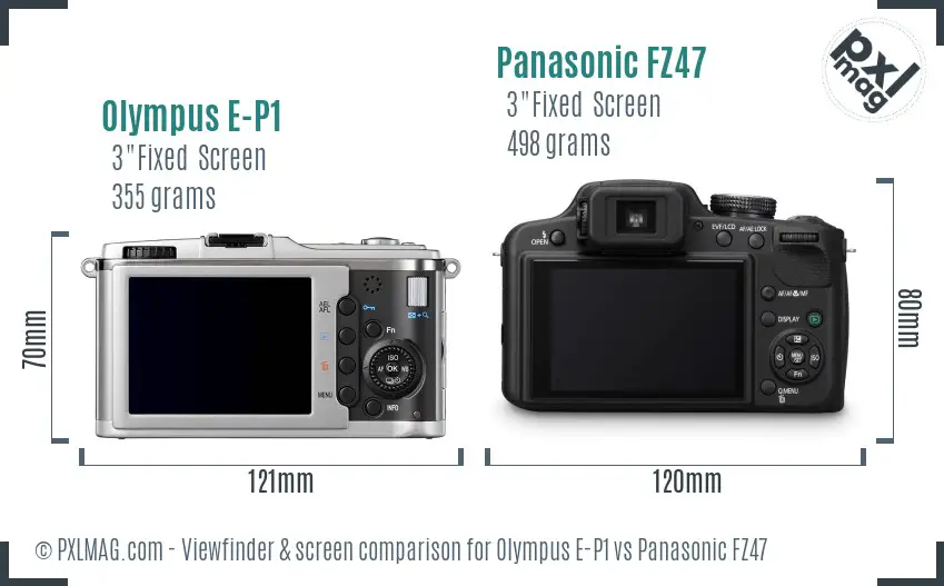 Olympus E-P1 vs Panasonic FZ47 Screen and Viewfinder comparison