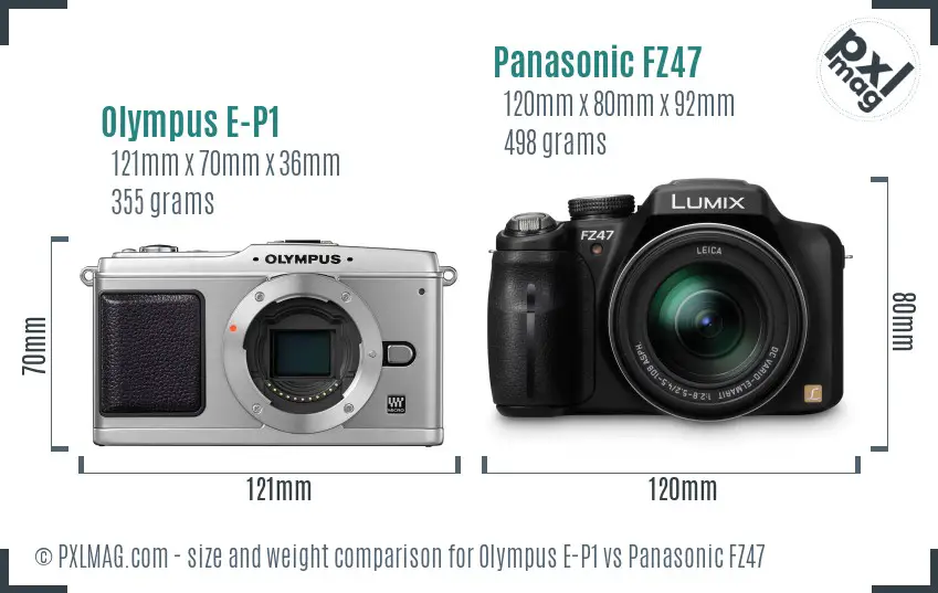 Olympus E-P1 vs Panasonic FZ47 size comparison
